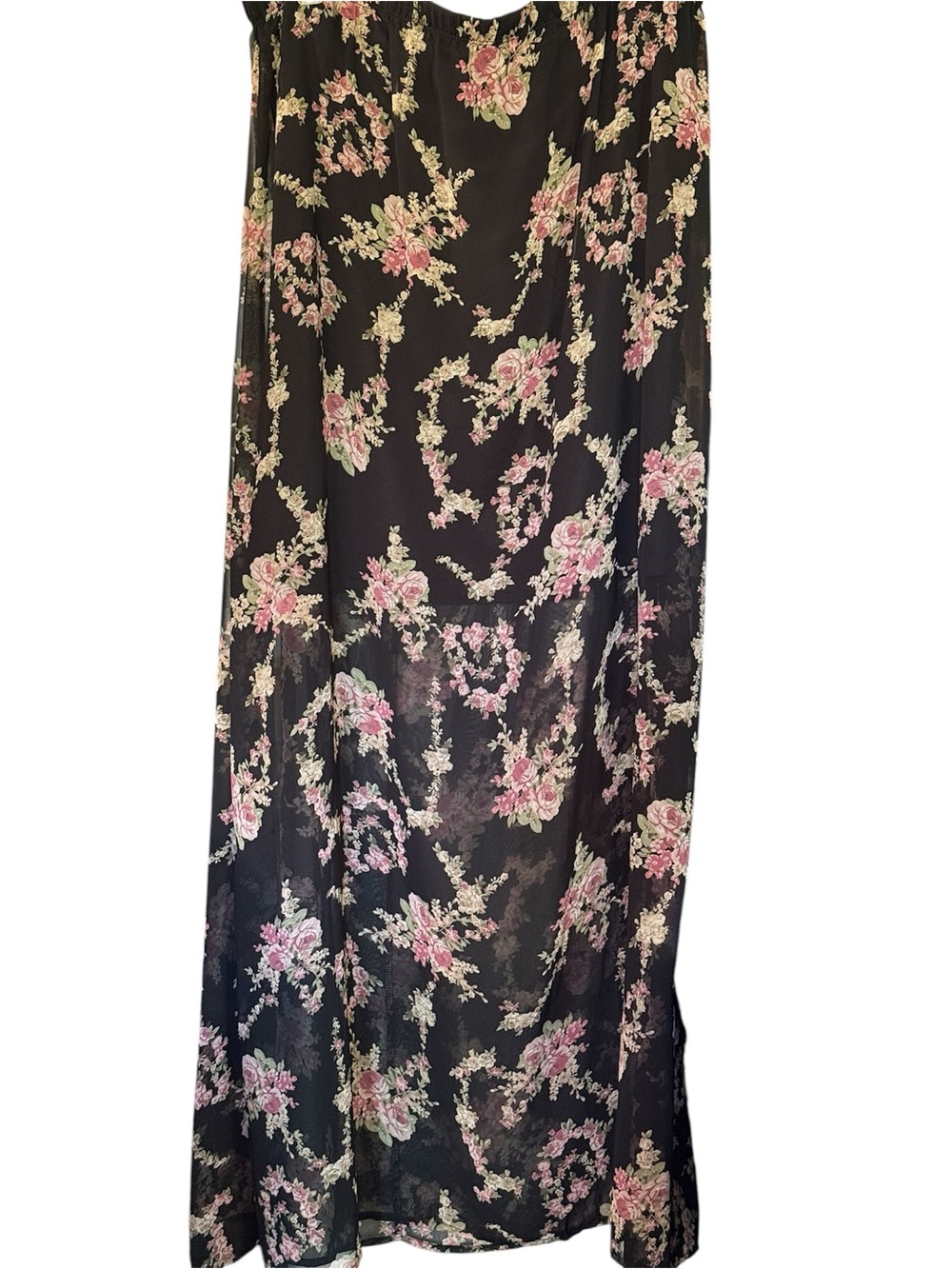 Women’s Black Floral Maxi Skirt with Pink Roses Size 3XL